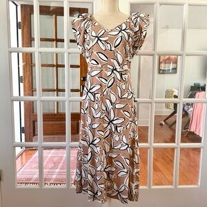 NWT LOFT Linen Flutter Sleeve Midi Dress